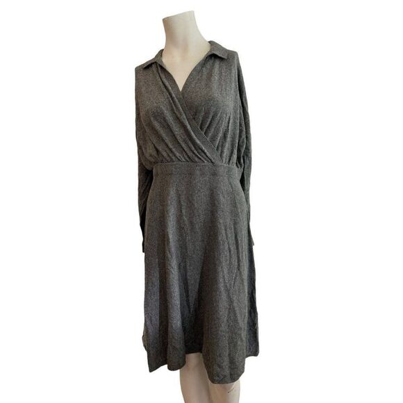 Alfani PL Ribbed Elastic Waist Sheath Dress Gray Long Sleeve V Neck Knit NWT - Picture 1 of 5